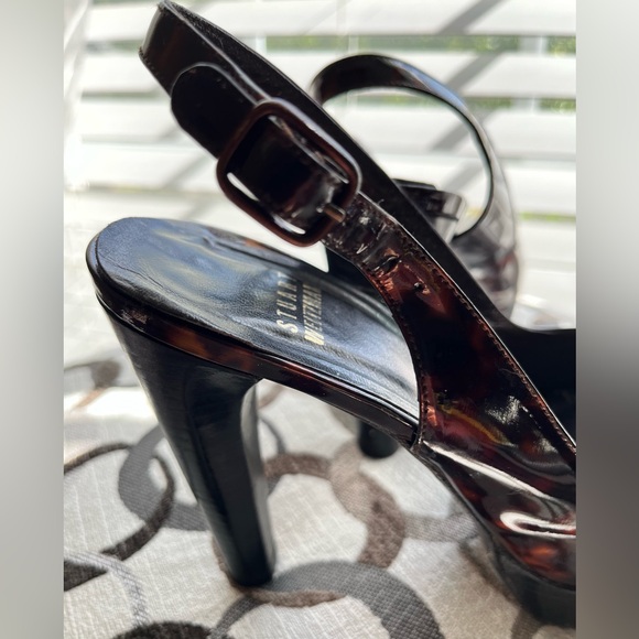 Stuart Weitzman Patent Leather Slingback Tortoise Shell Platform Heels - Size 6M - Picture 6 of 13